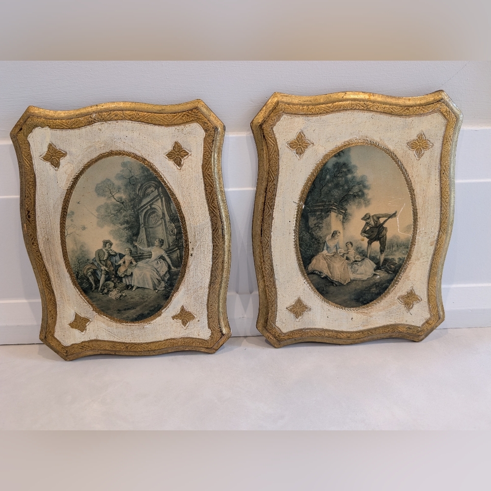 Italian Florentine Wood Wall Art Plaques with Gold Design 9527 8.5 x 7 inches
